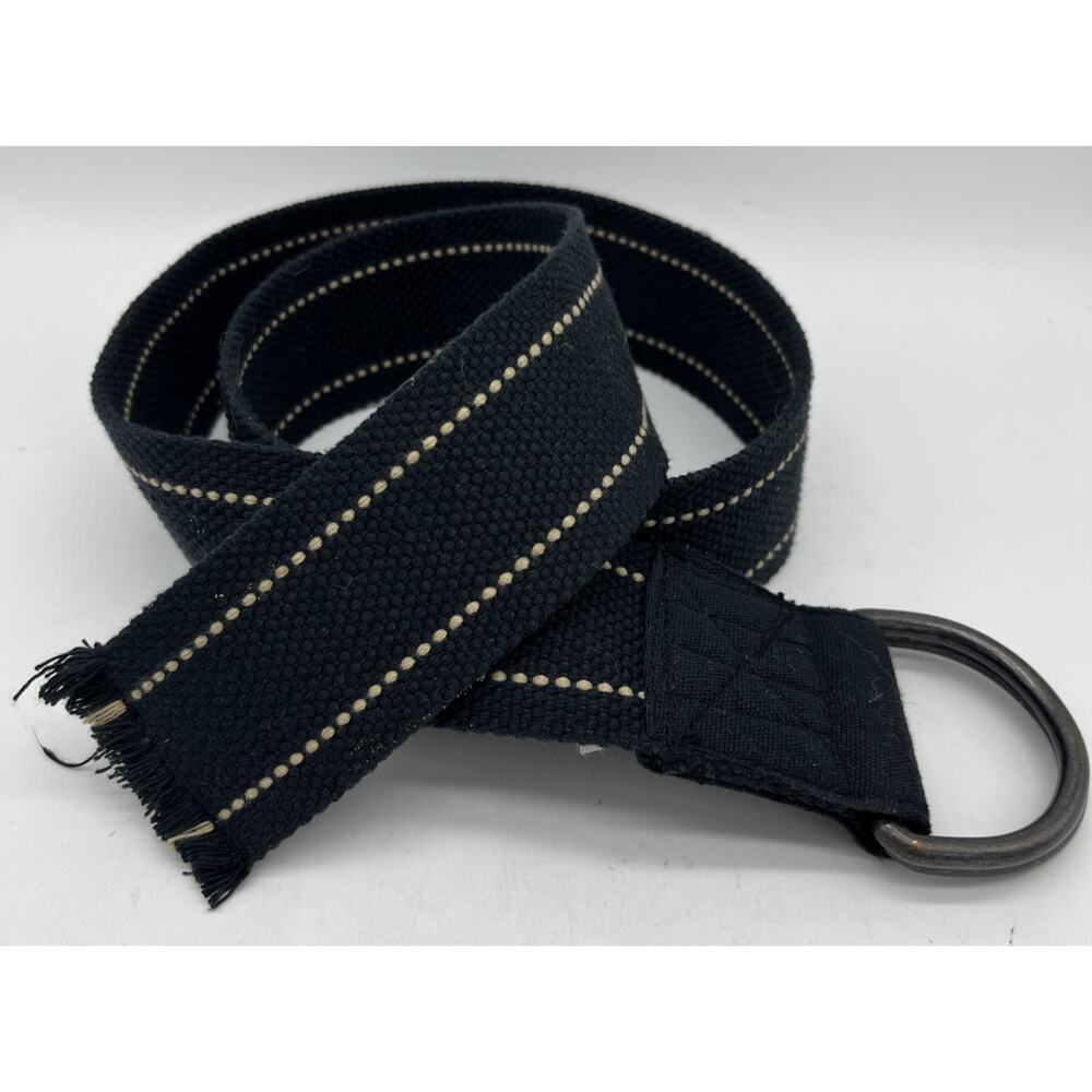 Canvas D Ring Belt Black Cream Thread 32-33 Inches x 2 Inches